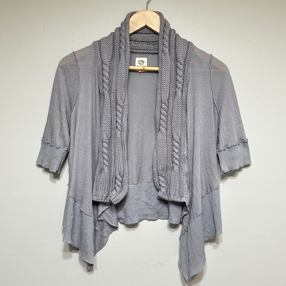 Anthropologie Tiny Brand Open Cardigan Cable Knit Top Womens S Gray Boho Chic
